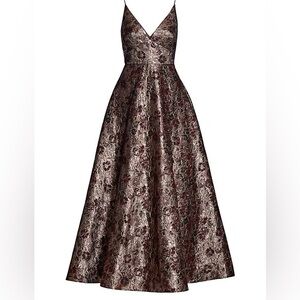 $895 NWT Monique Lhuillier Floral Metallic Jacquard Gown in Rose Gold Sz 4